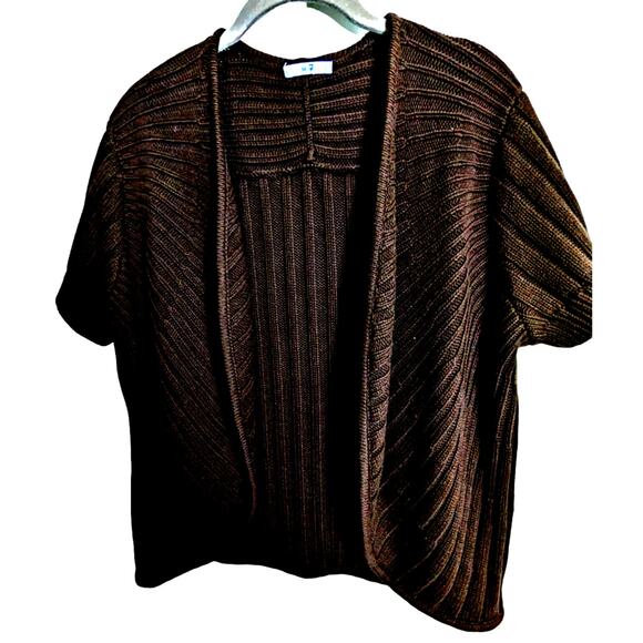 Metro 7 Women's Chocolate Brown Open Front Short Sleeve Cardigan Size Large - Picture 1 of 9